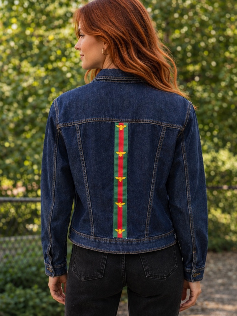 Maevey J Upcycled Gucci Bee Jacket size Large Petite